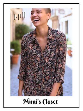 J.JILL Paisley Floral Button-Up Rayon Tunic with Pockets - Size M